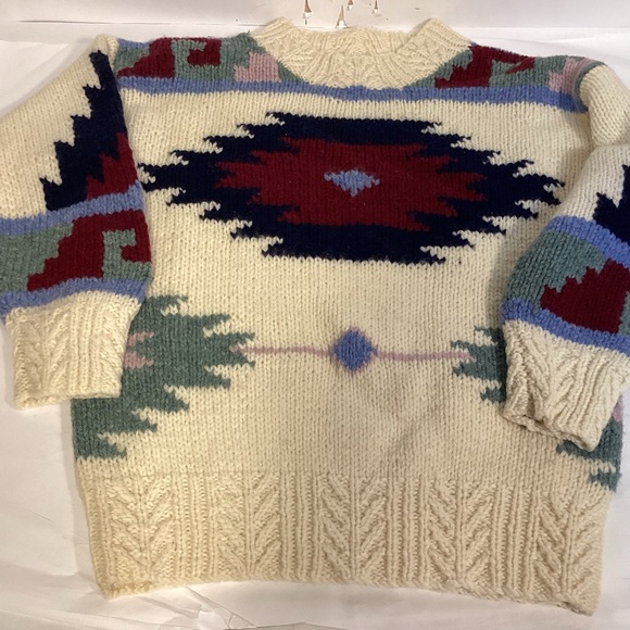 VTG Susann D hand knitted Shetland Wool Womens sweater size Medium Aztec design - Picture 5 of 8